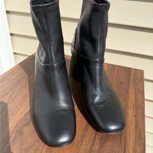 Tory Burch Black Heeled Ankle Booties with Silver Logo